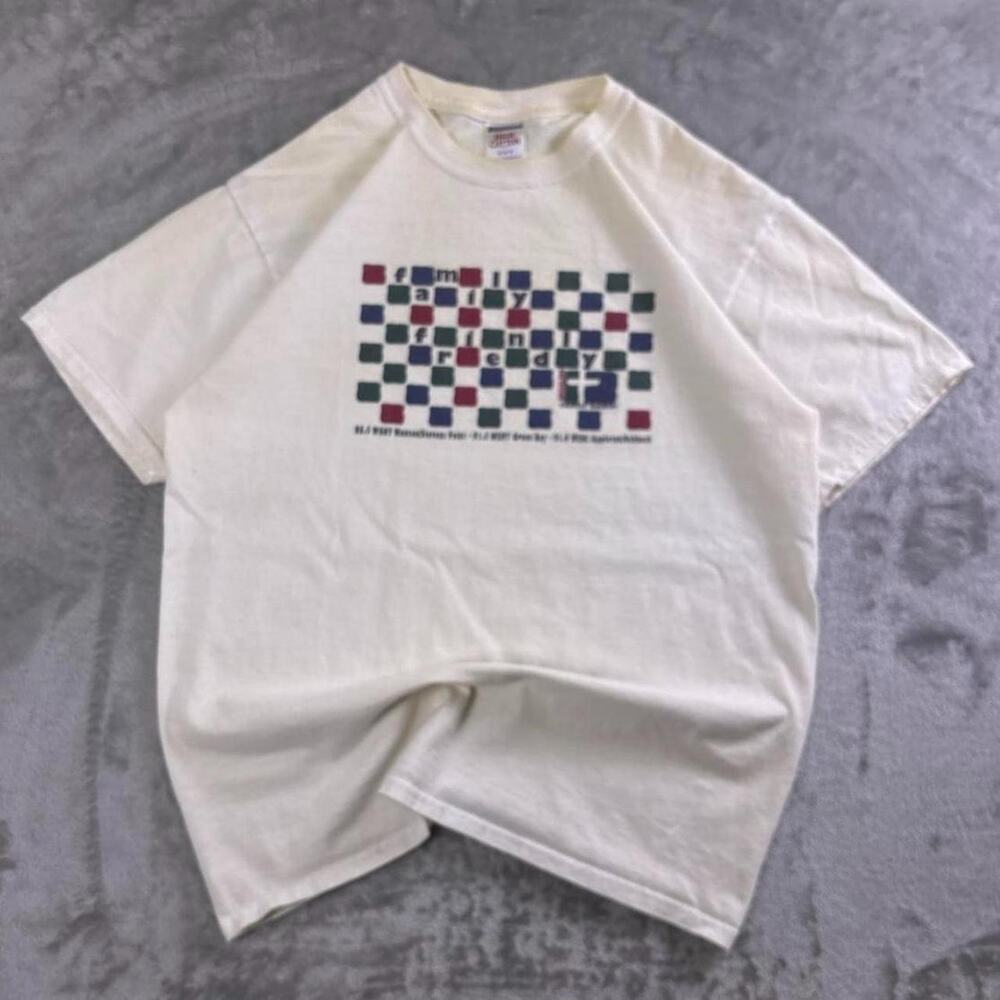 Vintage Jerzees T-Shirt Mens Medium White Family Friendly Graphic Cotton Tee